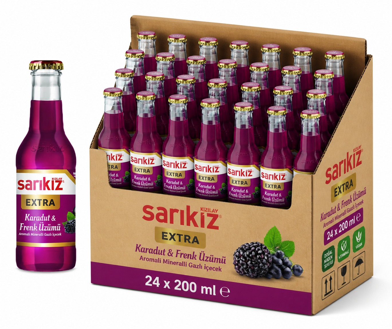 Sarıkız 200 ML Extra Karadut & Frenk Üzümü Aromalı Maden Suyu (24’lü)